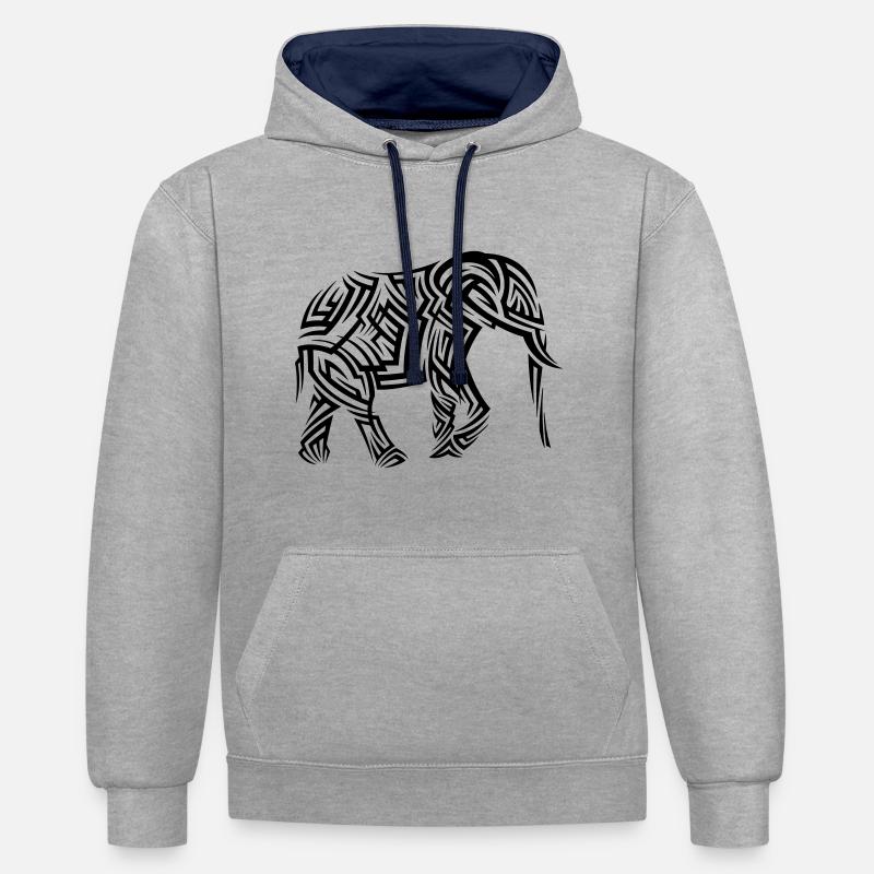Tatouage tribal d’éléphant - Sweat à capuche contrasté - gris chiné/bleu marine