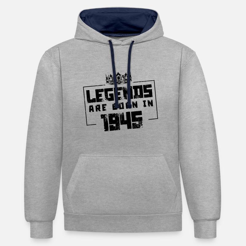 Légendes nées en (1945) - Sweat à capuche contrasté - gris chiné/bleu marine