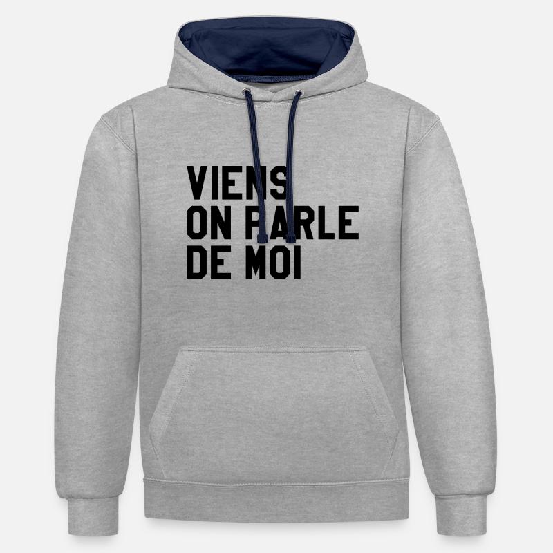 Viens On Parle De Moi - Sweat à capuche contrasté - gris chiné/bleu marine