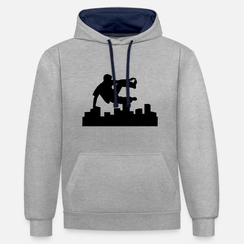 Freerunning, free running, free runner - Sweat à capuche contrasté - gris chiné/bleu marine