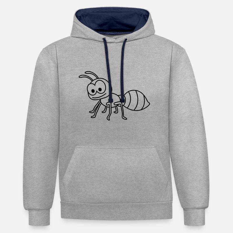 Ameise Comic Tier - Kontrast-Hoodie - Grau meliert/Navy