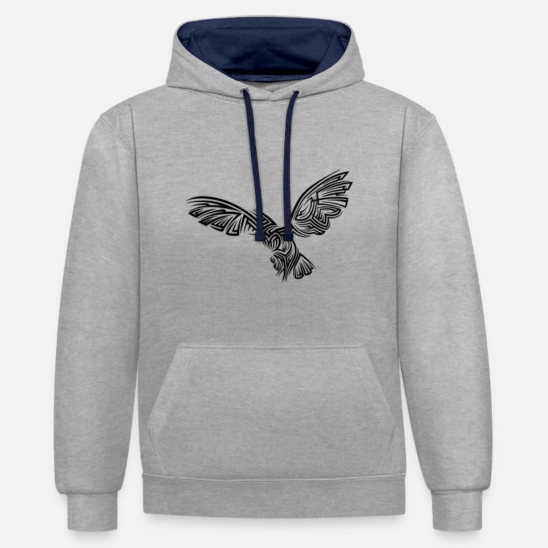 Tatouage tribal Owl - Sweat à capuche contrasté - gris chiné/bleu marine