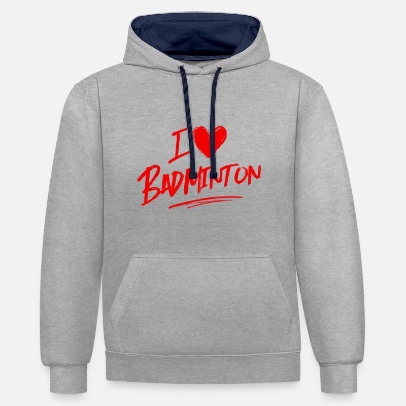 J’adore le badminton - Sweat à capuche contrasté - gris chiné/bleu marine