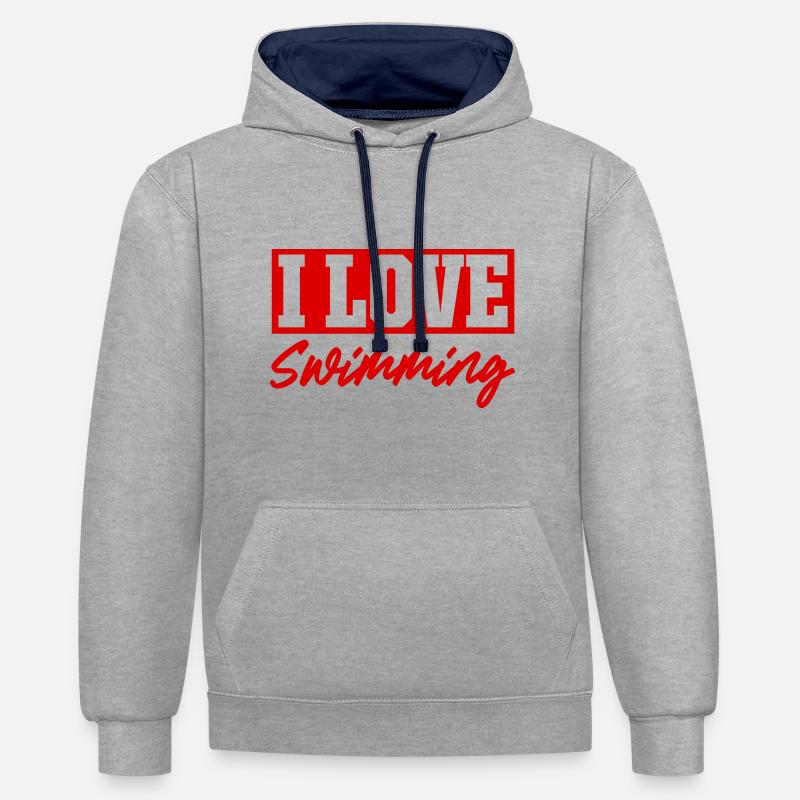 J’adore nager - Sweat à capuche contrasté - gris chiné/bleu marine