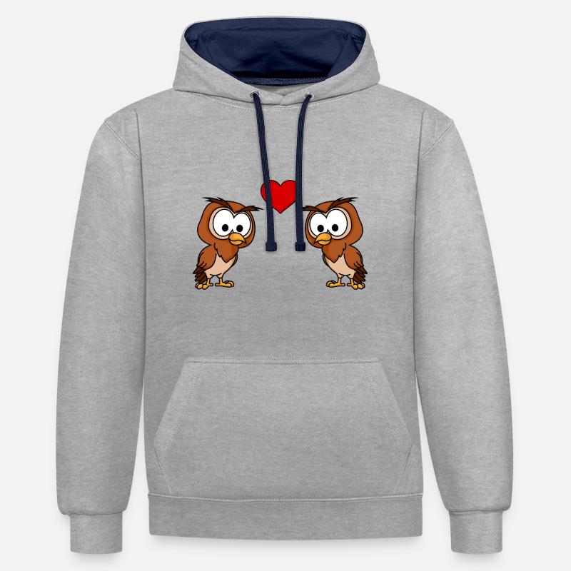Eule Comic Paar liebe - Kontrast-Hoodie - Grau meliert/Navy
