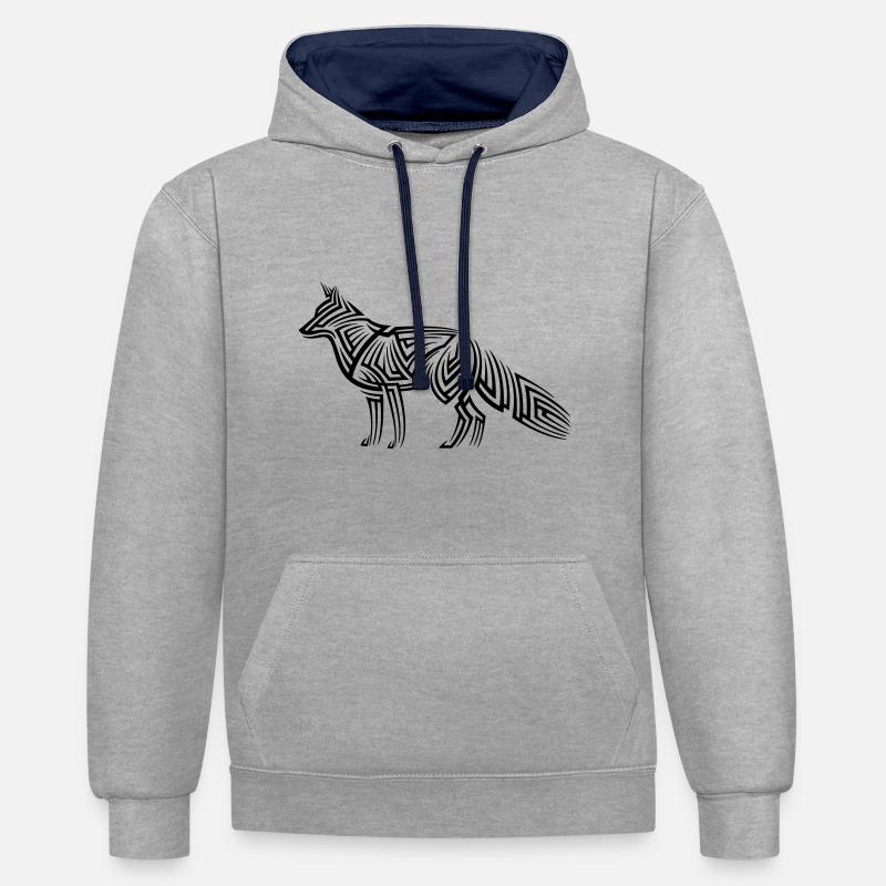 Tatouage tribal Fox - Sweat à capuche contrasté - gris chiné/bleu marine