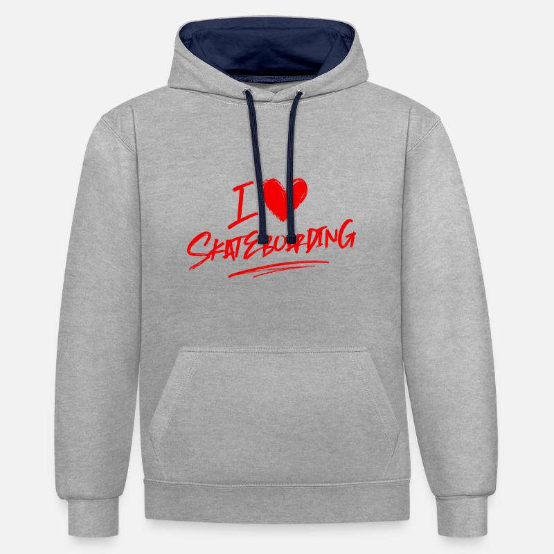 J’adore le skateboard - Sweat à capuche contrasté - gris chiné/bleu marine