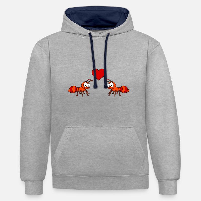 Fourmi Comic Couple amour - Sweat à capuche contrasté - gris chiné/bleu marine