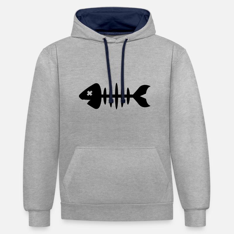 Fisch Symbol Knochen Gräte - Kontrast-Hoodie - Grau meliert/Navy