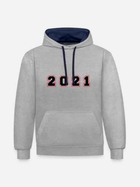 2021 Year Number - Contrast hoodie - heather grey/navy