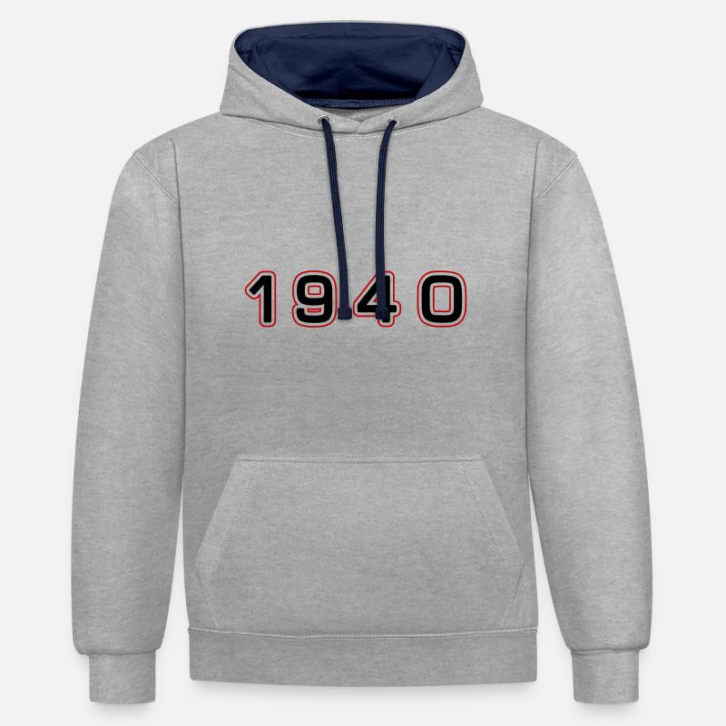 Numéro de l’année 1940 - Sweat à capuche contrasté - gris chiné/bleu marine