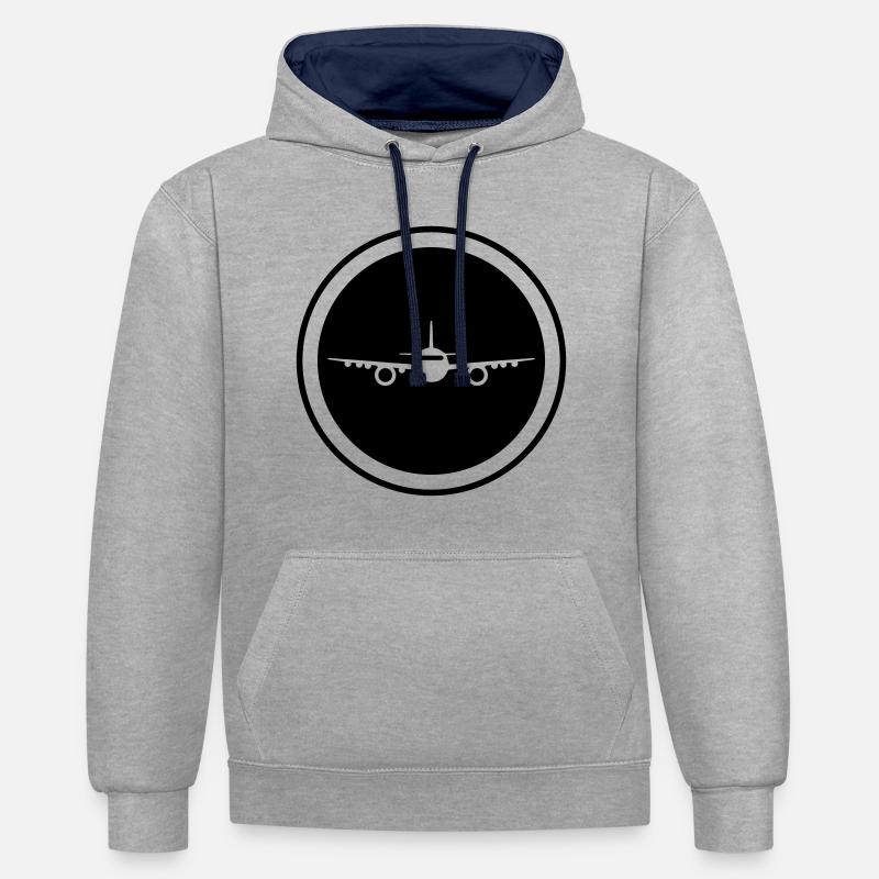 Icône d’avion - Sweat à capuche contrasté - gris chiné/bleu marine
