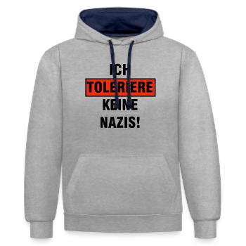 Antifa gegen Nazis Fremdenhass Rassismus Geschenk - Kontrast-Hoodie - Grau meliert/Navy - Vorne - Liana (172cm) & Jaron (178cm)