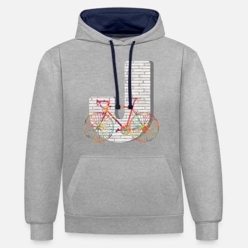 vélo e 249 j - Sweat à capuche contrasté - gris chiné/bleu marine