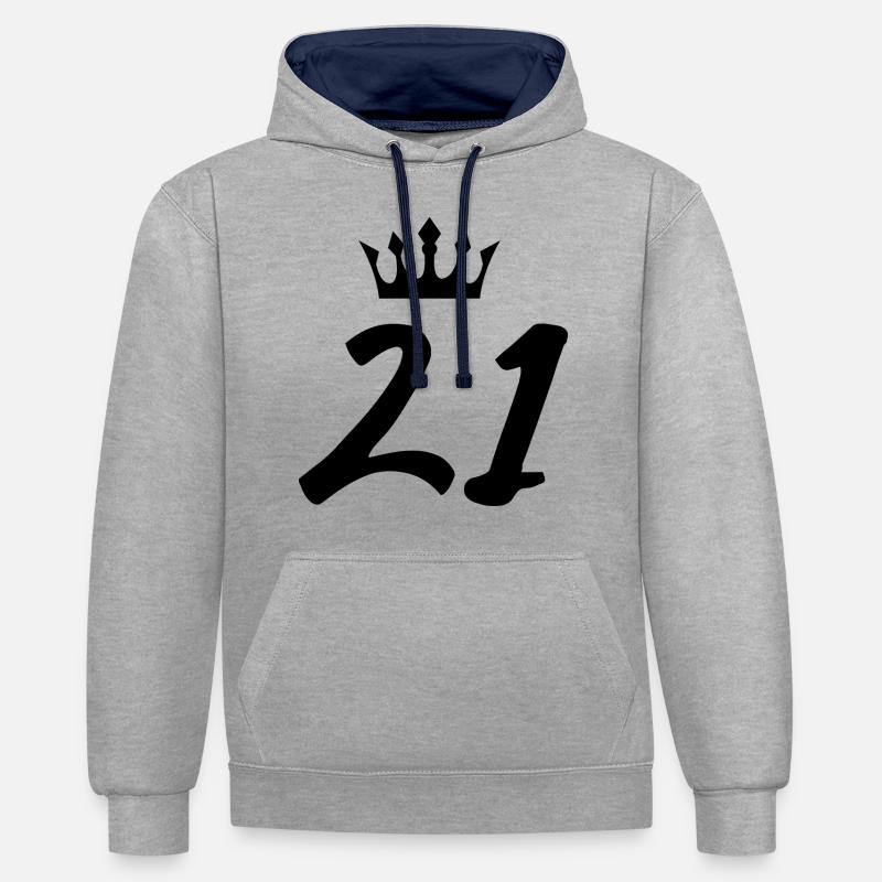21 Couronne numérique - Sweat à capuche contrasté - gris chiné/bleu marine