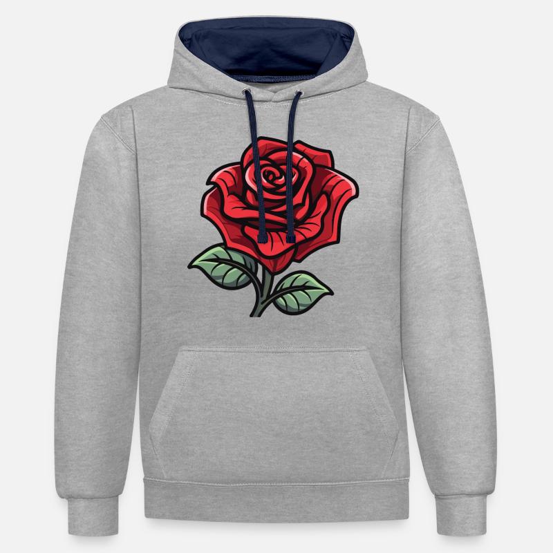 Rose Symbole Amour - Sweat à capuche contrasté - gris chiné/bleu marine