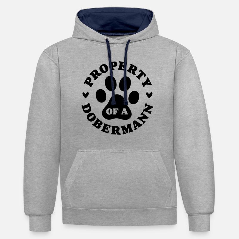 Eigentum eines Dobermanns - Kontrast-Hoodie - Grau meliert/Navy