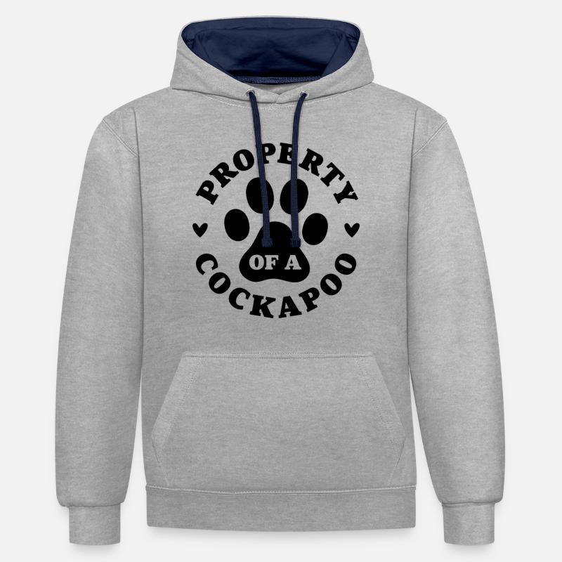 Propriété d’un Cockapoo - Sweat à capuche contrasté - gris chiné/bleu marine