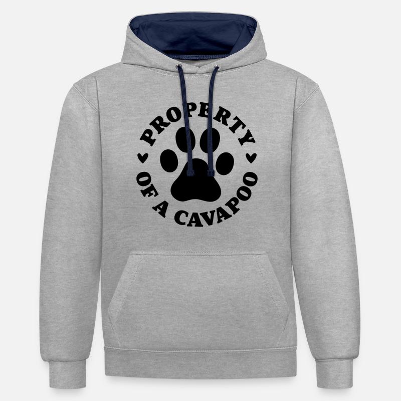 Propriété d’un Cavapoo - Sweat à capuche contrasté - gris chiné/bleu marine