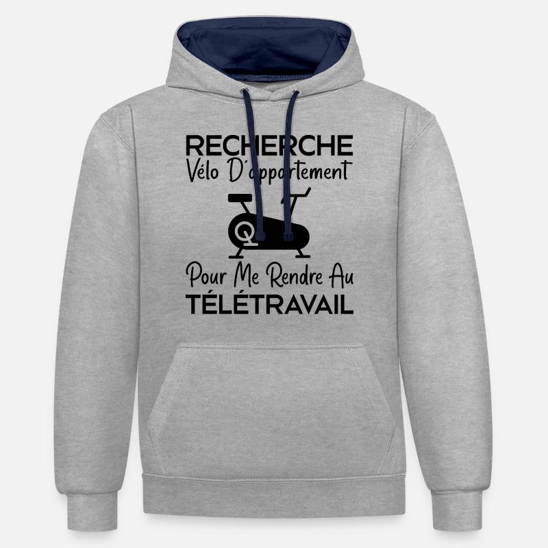 Telearbeit, Arbeitshumor, Bürohumor - Kontrast-Hoodie - Grau meliert/Navy