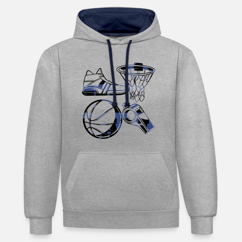 Basketteur - Sweat à capuche contrasté - gris chiné/bleu marine