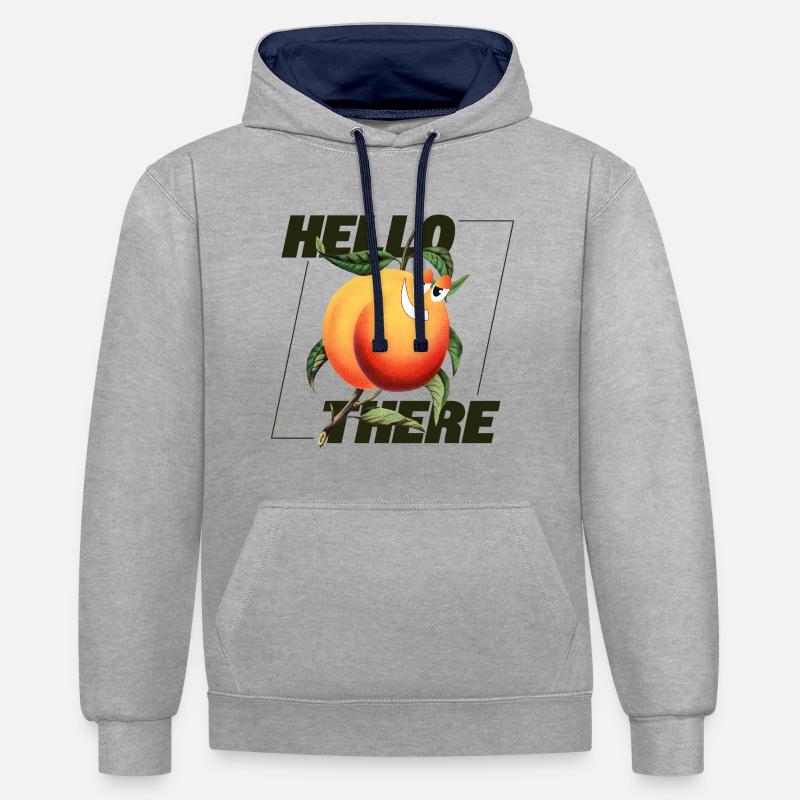 Peach Retro – Déclaration Hello There - Sweat à capuche contrasté - gris chiné/bleu marine