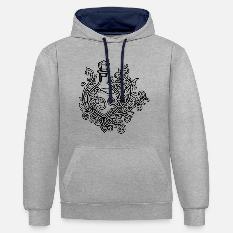 Fiole d'elixir et fleurs - Sweat à capuche contrasté - gris chiné/bleu marine