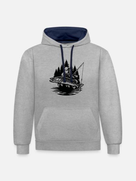 Waldfischerin und Hecht - Kontrast-Hoodie - Grau meliert/Navy
