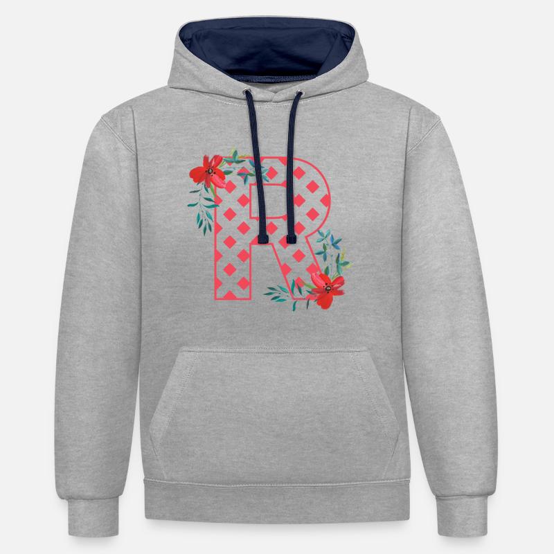 mohnblumen r - Kontrast-Hoodie - Grau meliert/Navy