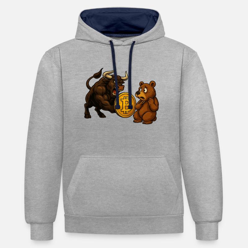 Bitcoin Bull vs Bear - Sweat à capuche contrasté - gris chiné/bleu marine