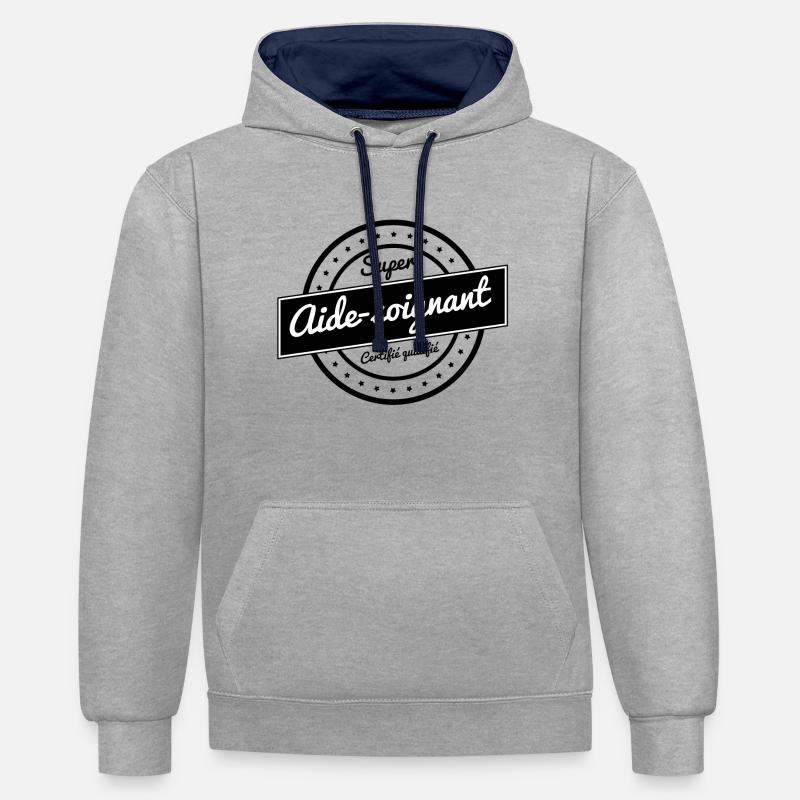 Super aide soignant - Sweat à capuche contrasté - gris chiné/bleu marine