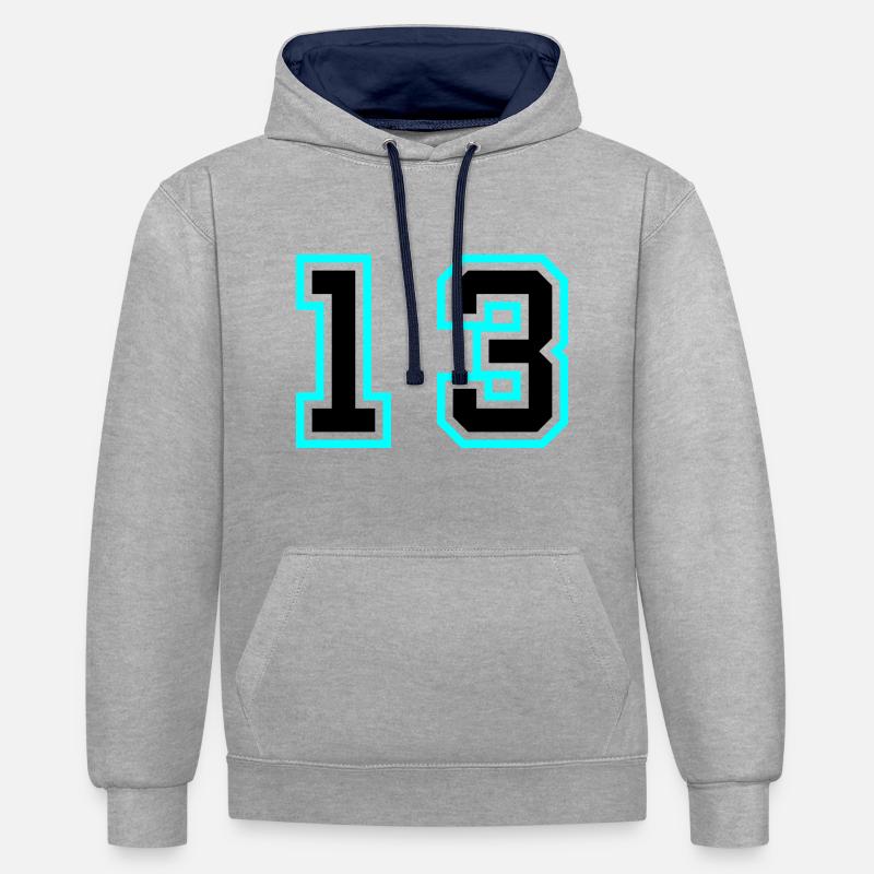 13 Symbole numérique - Sweat à capuche contrasté - gris chiné/bleu marine