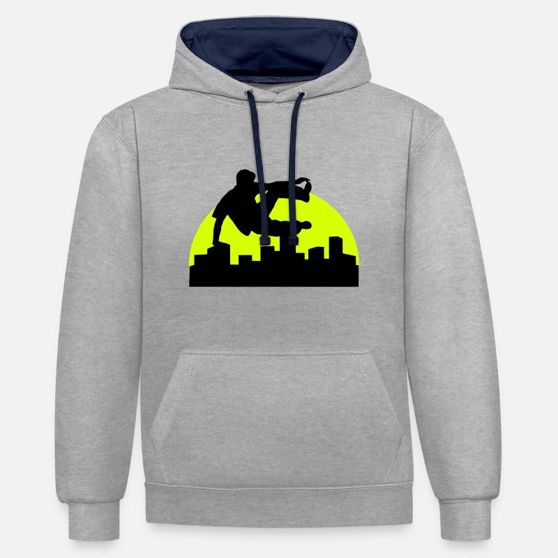 Freerunning, free running, free runner - Sweat à capuche contrasté - gris chiné/bleu marine