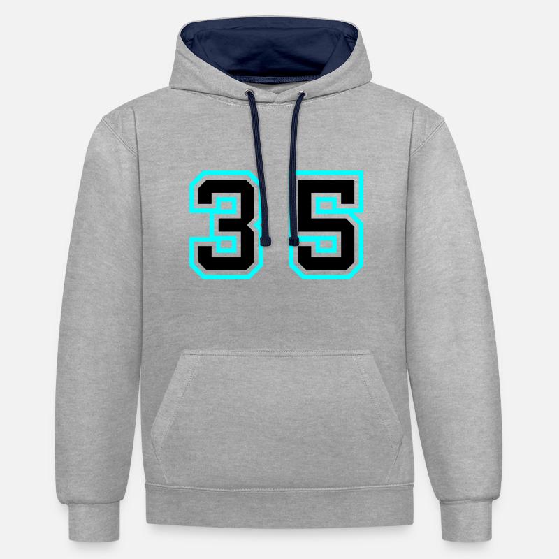 35 Symbole numérique - Sweat à capuche contrasté - gris chiné/bleu marine