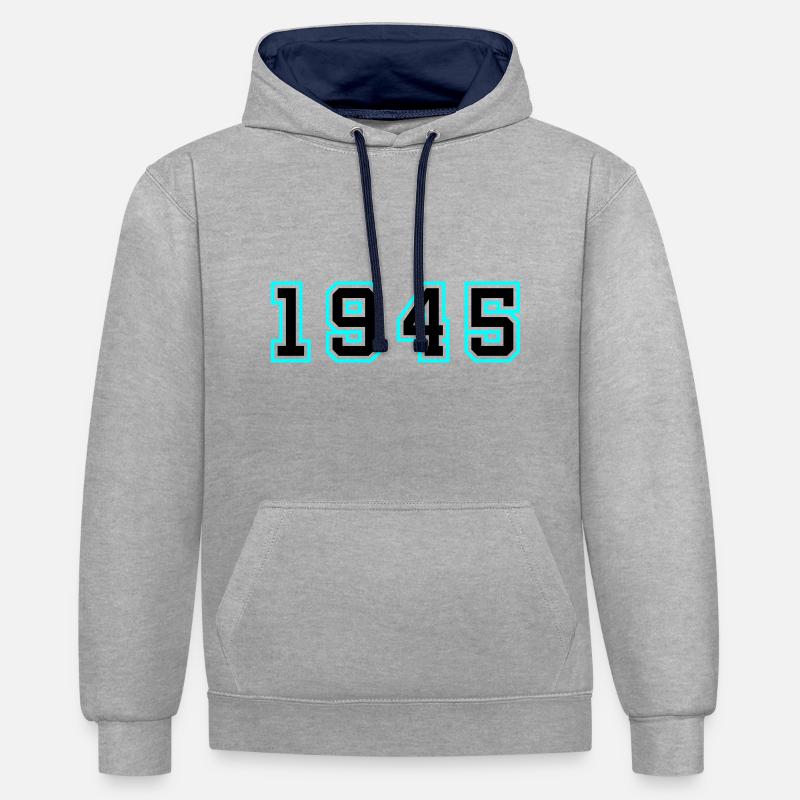 1945 Année Anniversaire - Sweat à capuche contrasté - gris chiné/bleu marine