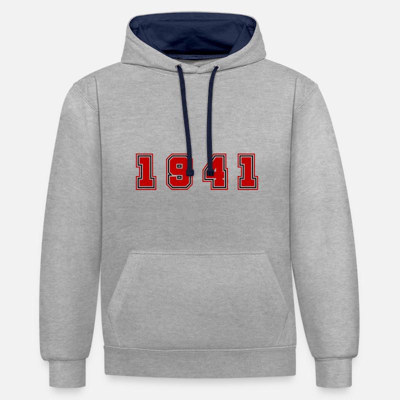 Numéro de l’année 1941 - Sweat à capuche contrasté - gris chiné/bleu marine