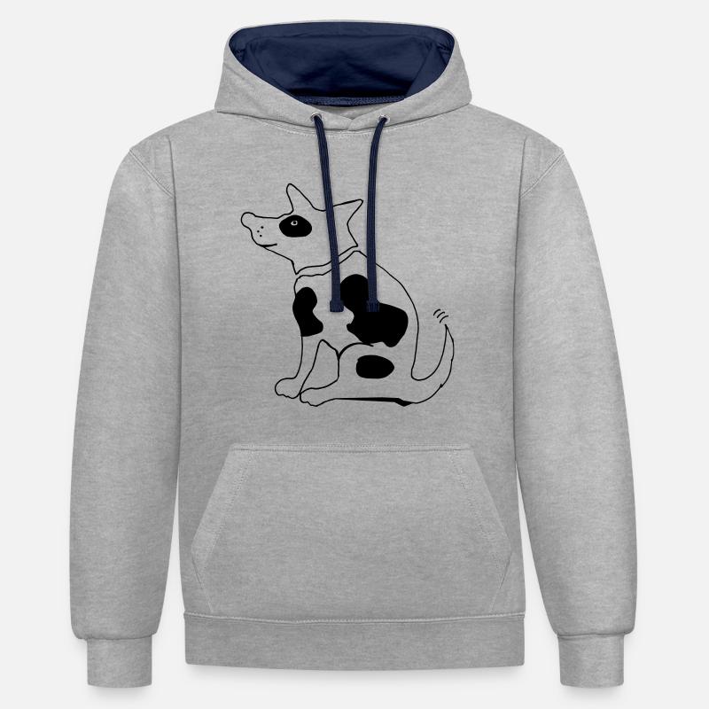 Drôle de chien tacheté, terrier bouledogue - Sweat à capuche contrasté - gris chiné/bleu marine