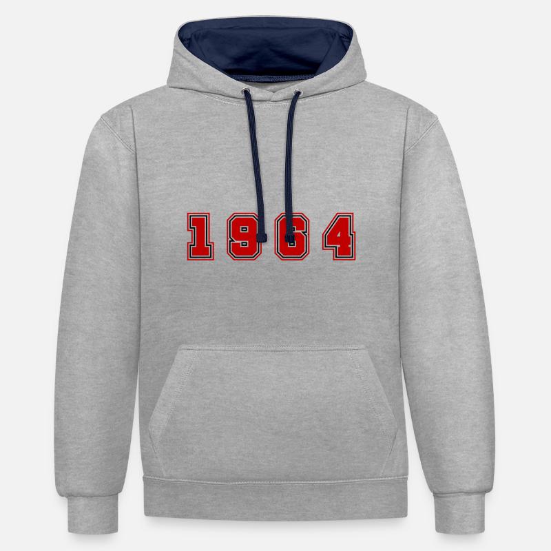 Numéro de l’année 1964 - Sweat à capuche contrasté - gris chiné/bleu marine