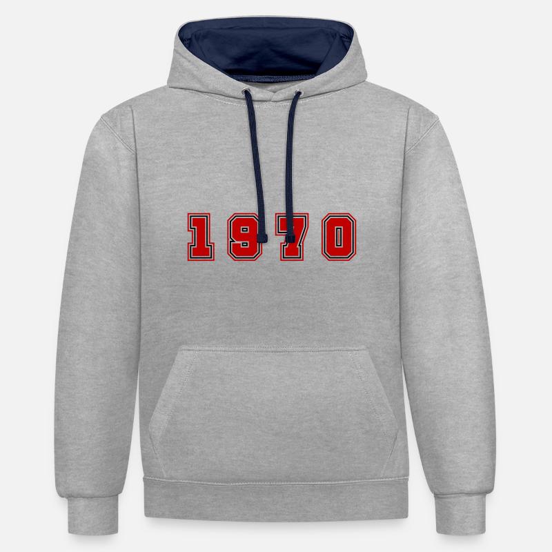 Numéro de l’année 1970 - Sweat à capuche contrasté - gris chiné/bleu marine