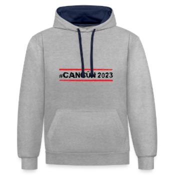 Cancun 2023 - Kontrast-Hoodie - Grau meliert/Navy - Vorne - Liana (172cm) & Jaron (178cm)