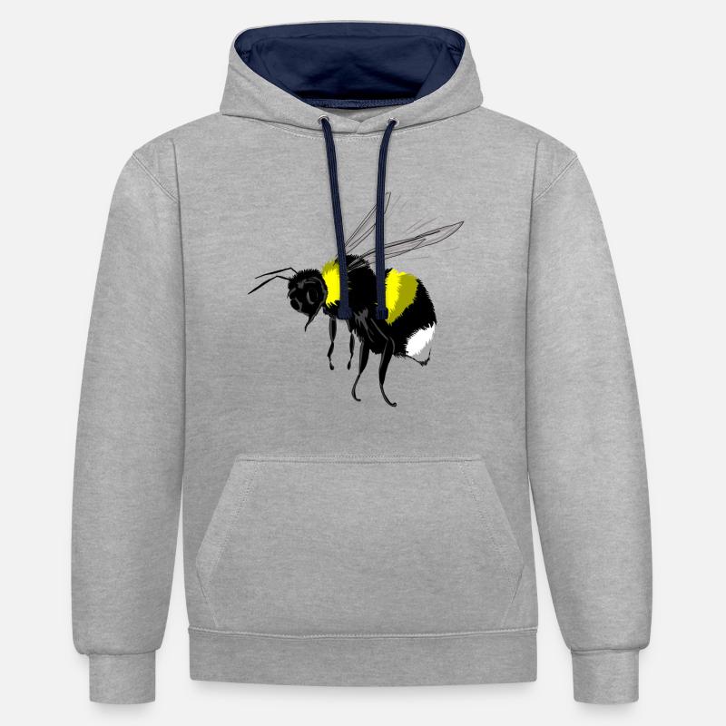bourdon - Sweat à capuche contrasté - gris chiné/bleu marine