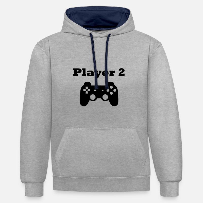Jeu Player 2 Controller Cadeau - Sweat à capuche contrasté - gris chiné/bleu marine