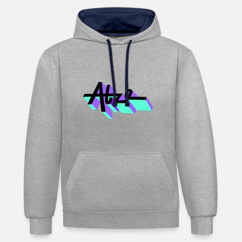 Atze nom de lettrage - Sweat à capuche contrasté - gris chiné/bleu marine