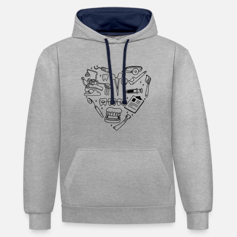 Assistante dentaire Dentiste - Sweat à capuche contrasté - gris chiné/bleu marine