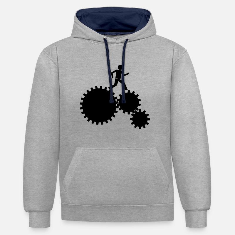 Des ouvriers dans le mouvement ! - Sweat à capuche contrasté - gris chiné/bleu marine