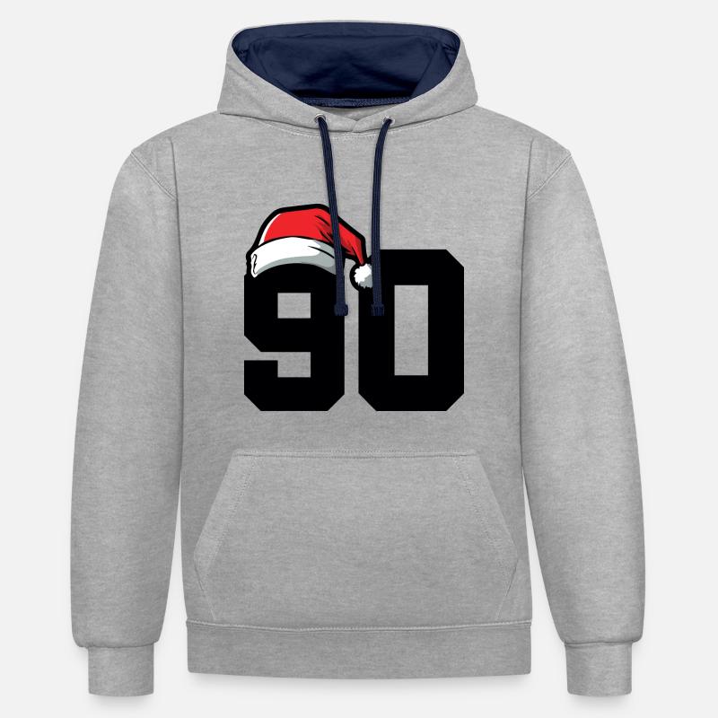 90 Numéro Noël - Sweat à capuche contrasté - gris chiné/bleu marine