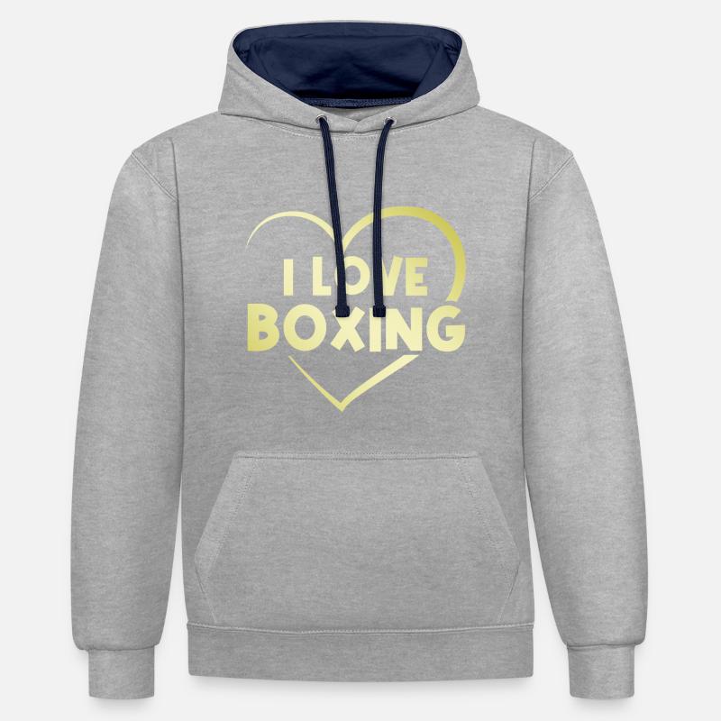 J’adore la boxe - Sweat à capuche contrasté - gris chiné/bleu marine