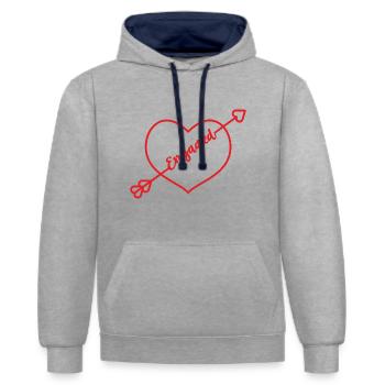 Engaged Braut Verloben Herz Verlobung Verlobte - Kontrast-Hoodie - Grau meliert/Navy - Vorne - Liana (172cm) & Jaron (178cm)