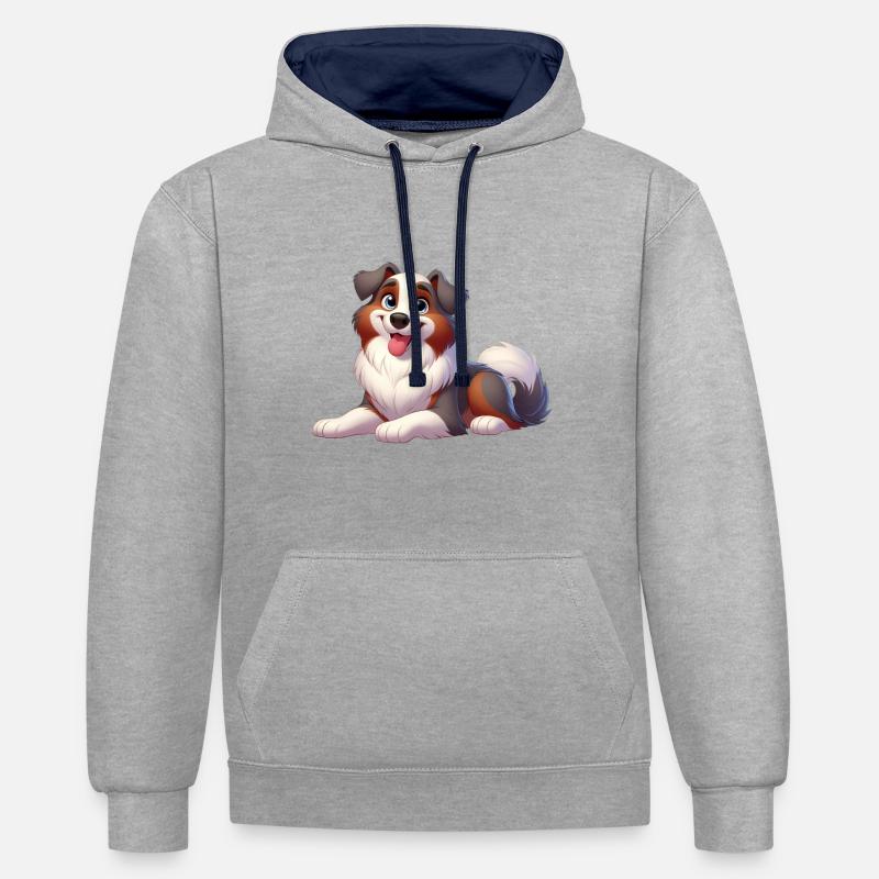 Australischer Schäferhund 2 - Kontrast-Hoodie - Grau meliert/Navy