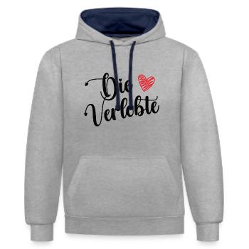 Die Verlobte Freundin Verloben Verlobung Hochzeit - Kontrast-Hoodie - Grau meliert/Navy - Vorne - Liana (172cm) & Jaron (178cm)